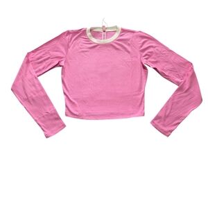 SKIMS Soft Lounge Ringer Long Sleeve Crop Top Shirt Blush Multi Pink Xlarge NWT